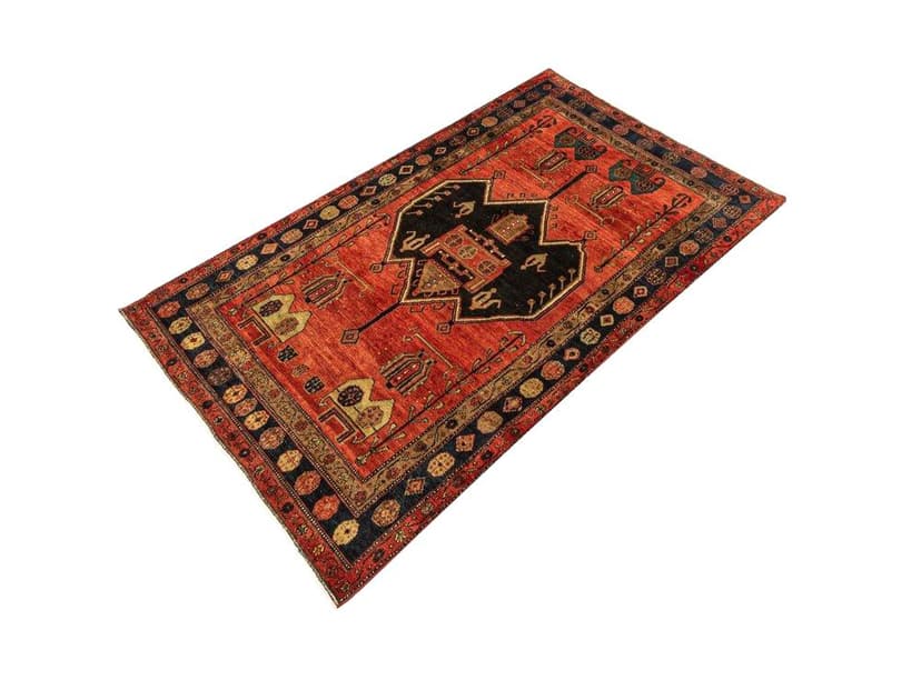 Dywan bliskowschodni 276x150 cm, czerwony czarny beżowy niebieski, wełna, lata 50.