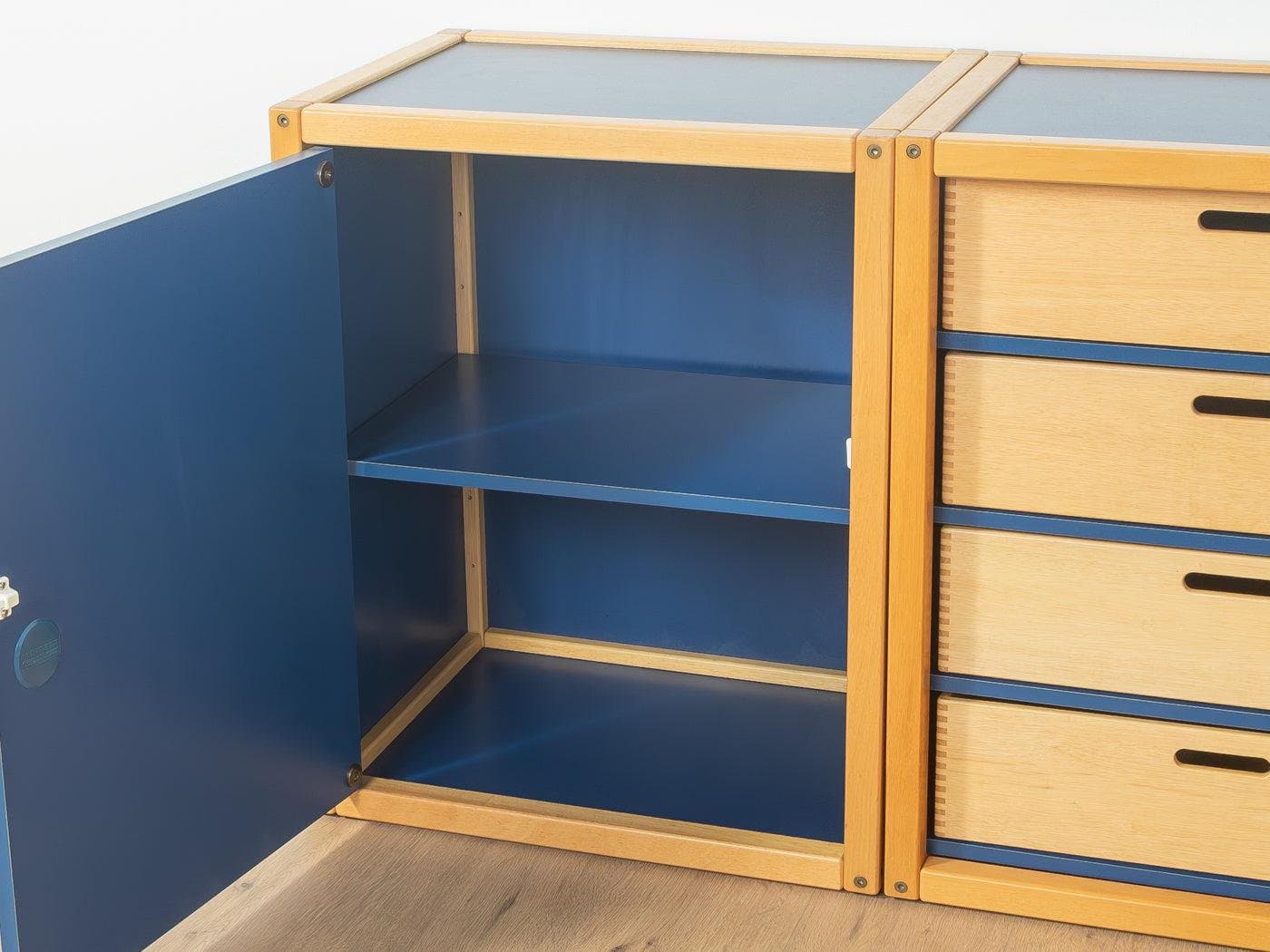 Komoda modułowa, miodowy dąb niebieski, Flötotto, Niemcy, lata 70. - 282086