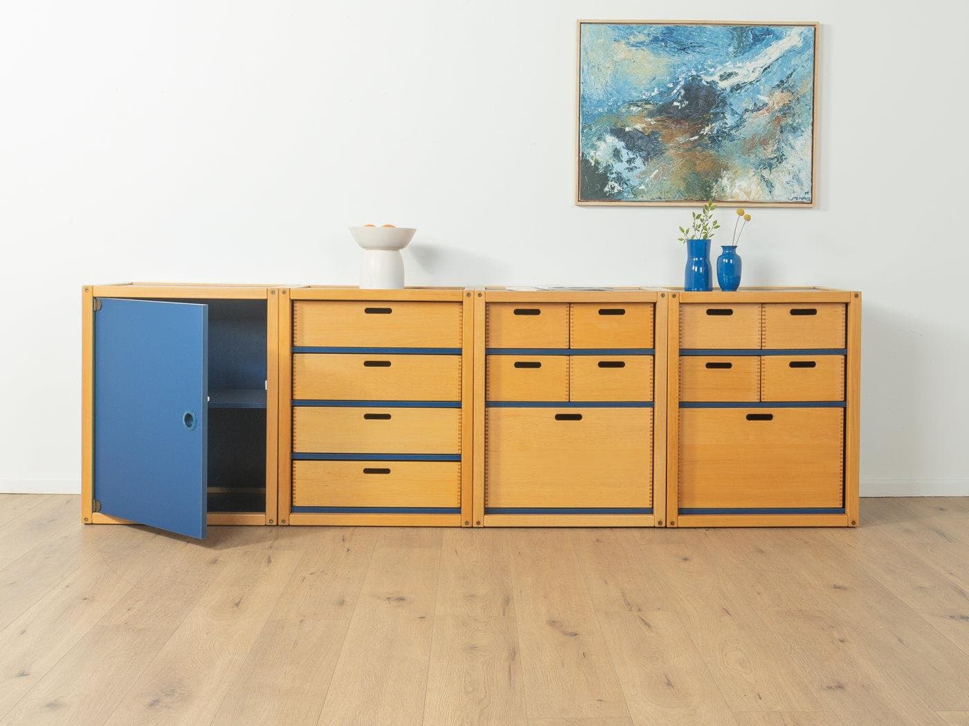 Komoda modułowa, miodowy dąb niebieski, Flötotto, Niemcy, lata 70. - 282074