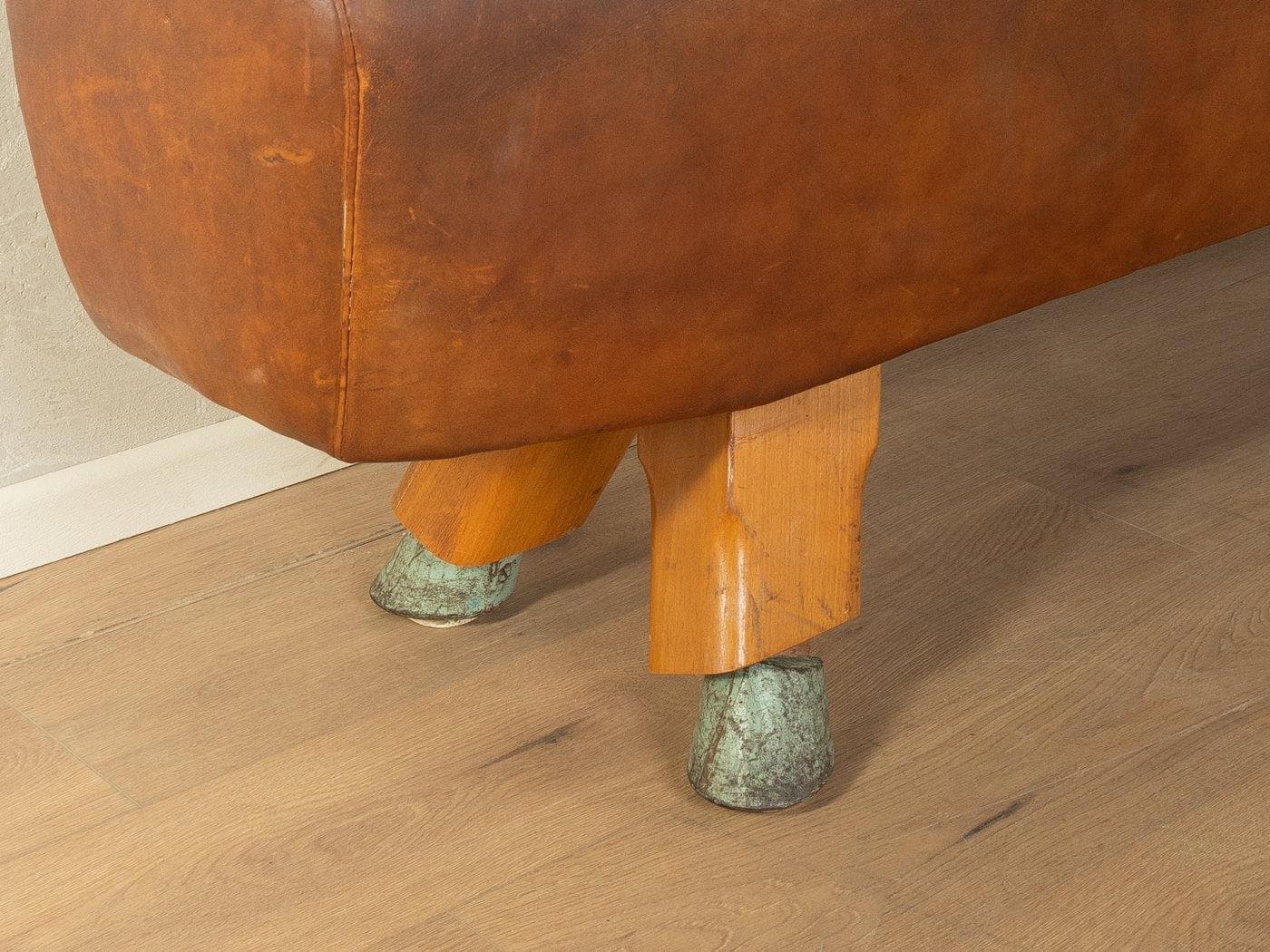 Ławka gimnastyczna, brązowy, skóra naturalna, Niemcy, lata 60. - 281810