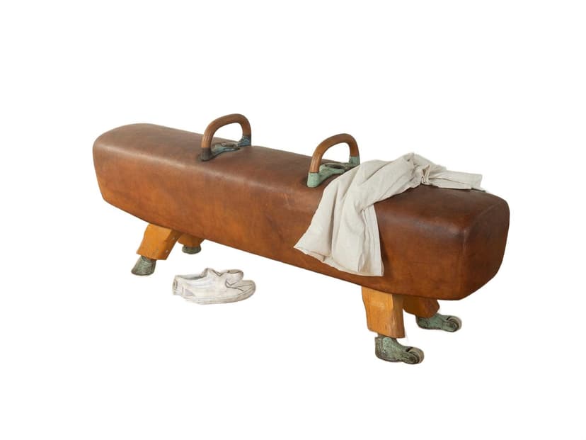 Ławka gimnastyczna, brązowy, skóra naturalna, Niemcy, lata 60.