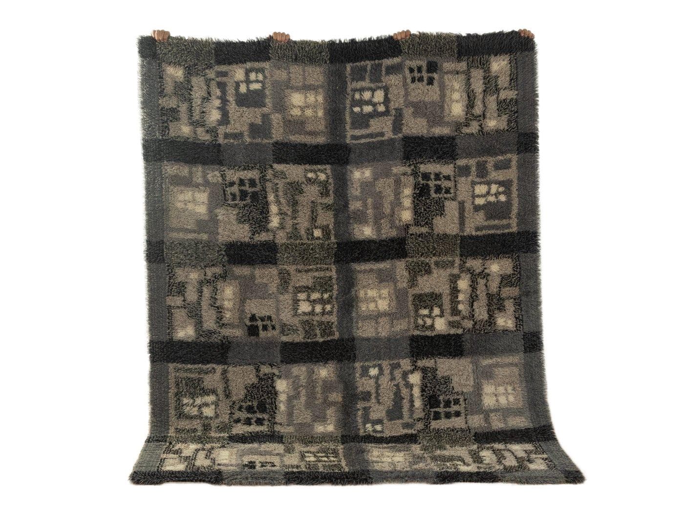 Dywan, 260x200 cm, czarny, wełna, Niemcy, lata 70.