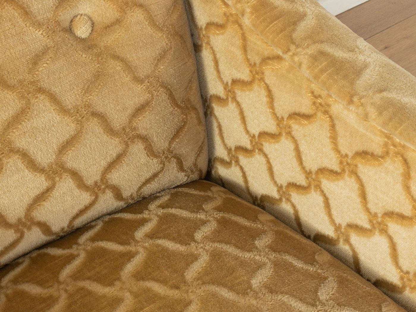 Fotel lounge, beżowy, velvet, drewno, Niemcy, lata 50. - 281596