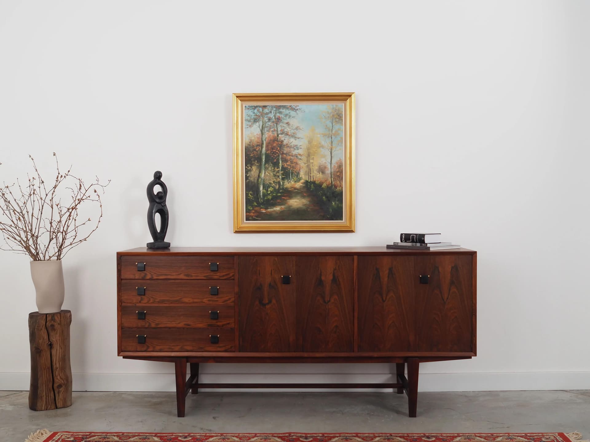 Obraz Leśna droga, multikolor, olej na płótnie, rama drewno, Polska, lata 70. - 20344