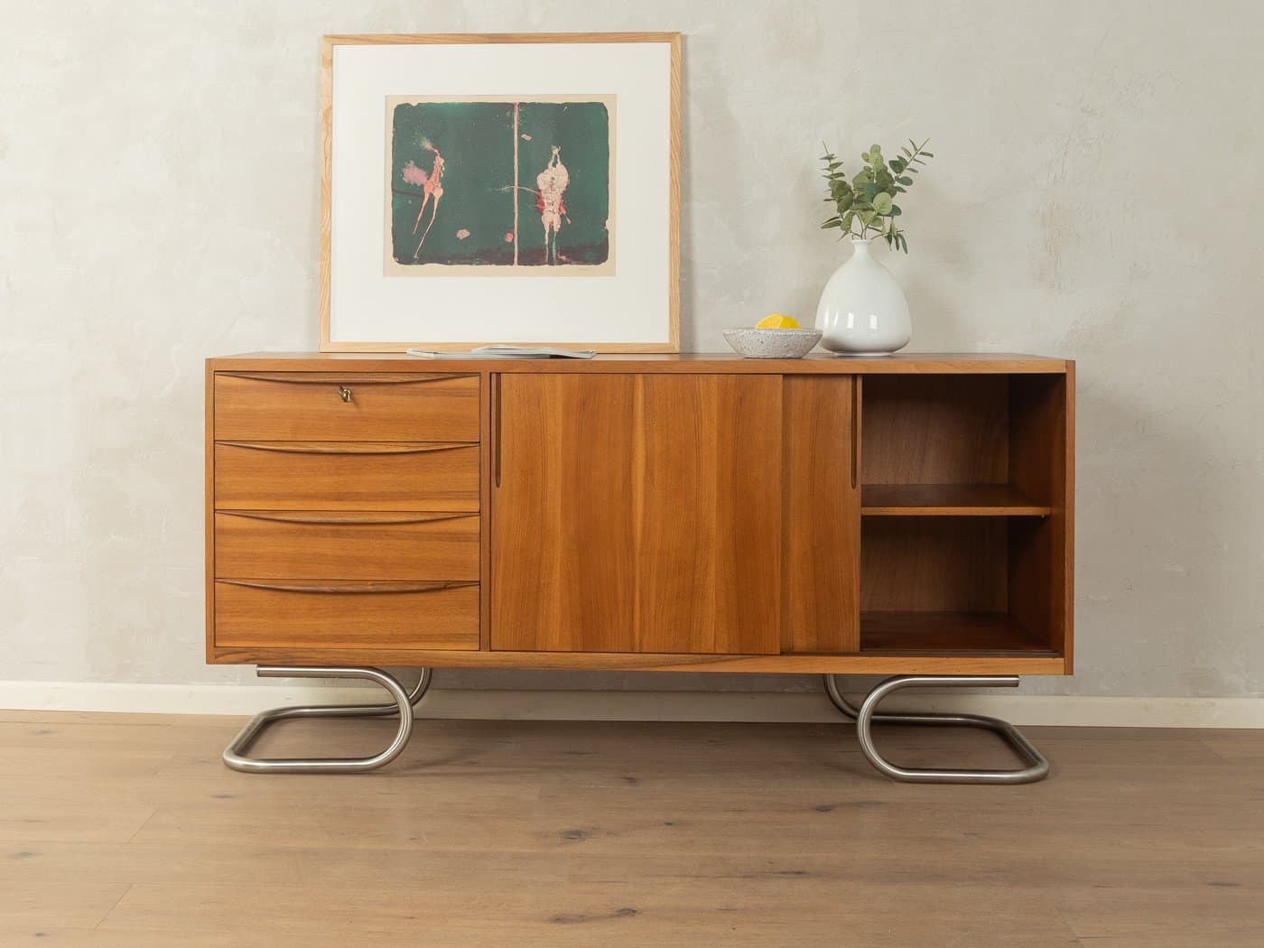Sideboard Mid-Century, orzech brązowy, stal nierdzewna, Niemcy, lata 50. - 281469
