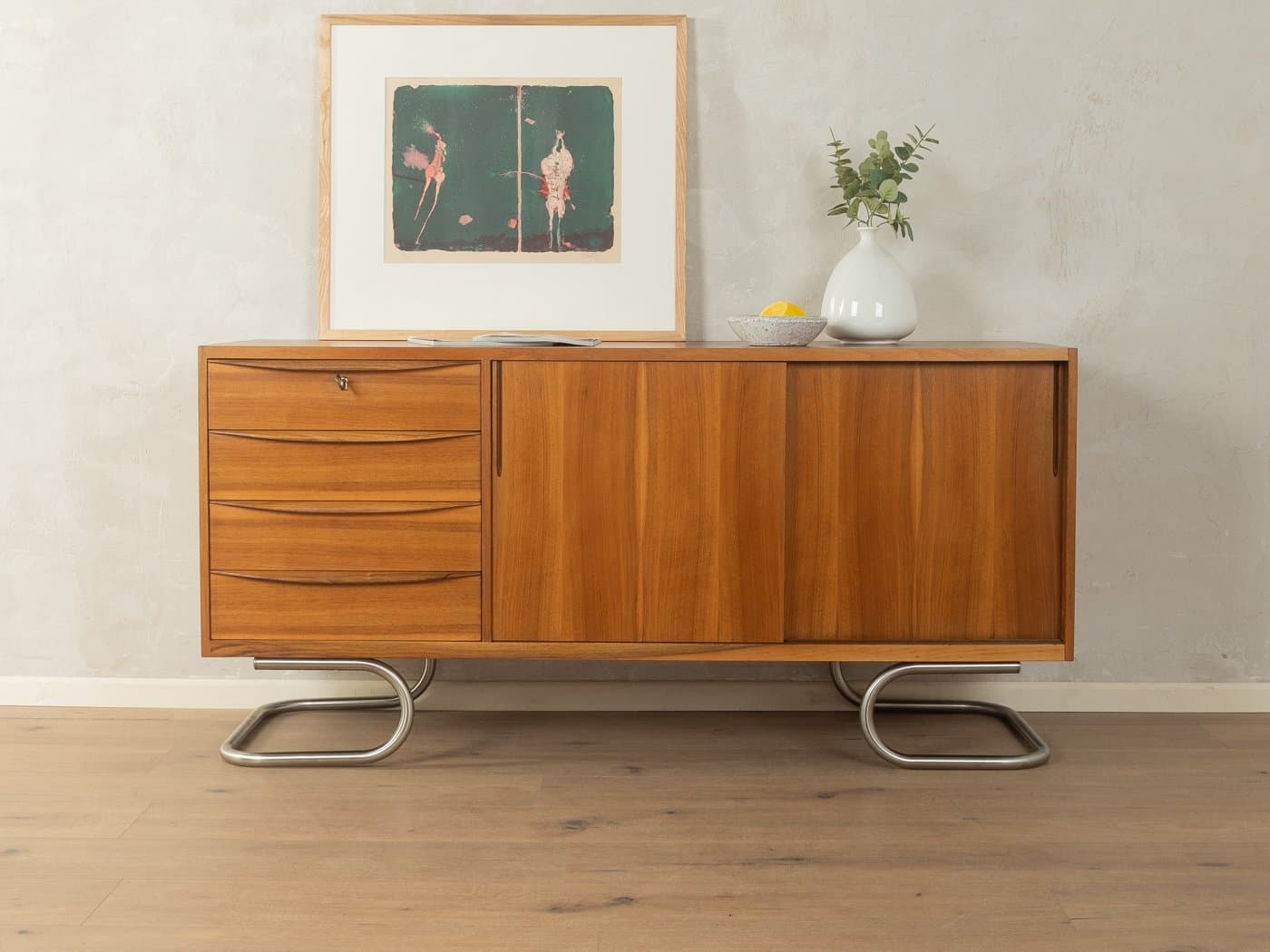 Sideboard Mid-Century, orzech brązowy, stal nierdzewna, Niemcy, lata 50. - 281466