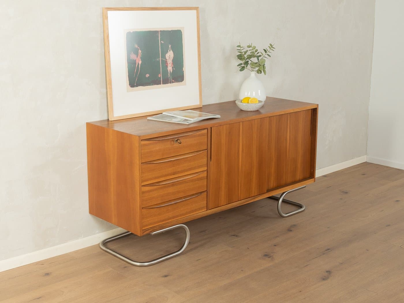 Sideboard Mid-Century, orzech brązowy, stal nierdzewna, Niemcy, lata 50. - 281468