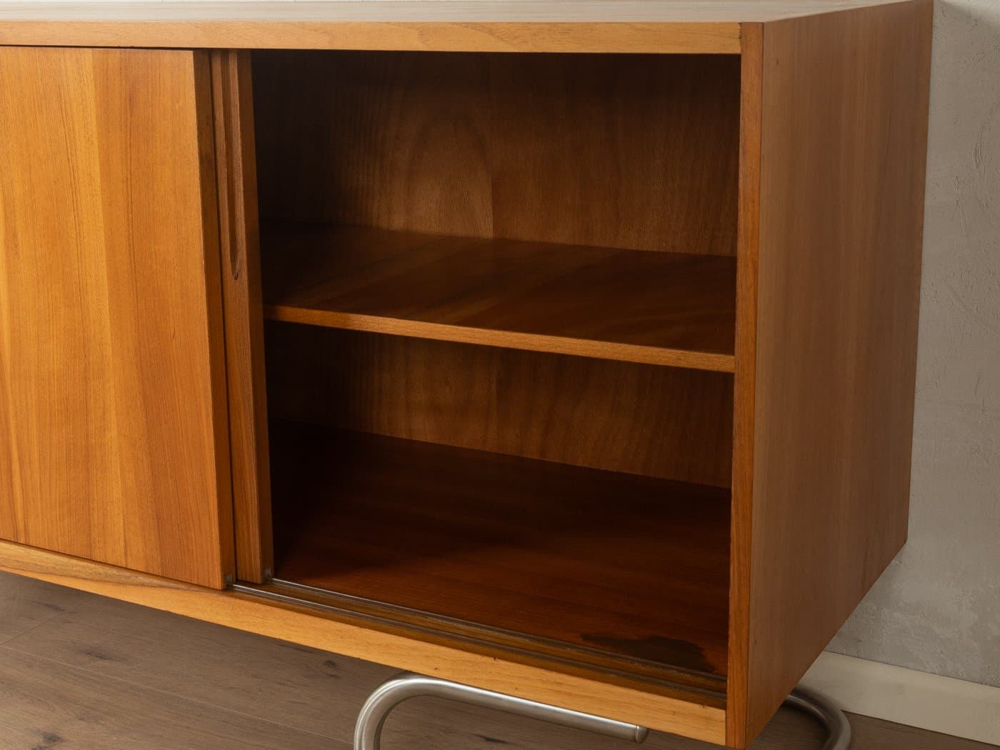 Sideboard Mid-Century, orzech brązowy, stal nierdzewna, Niemcy, lata 50. - 281474