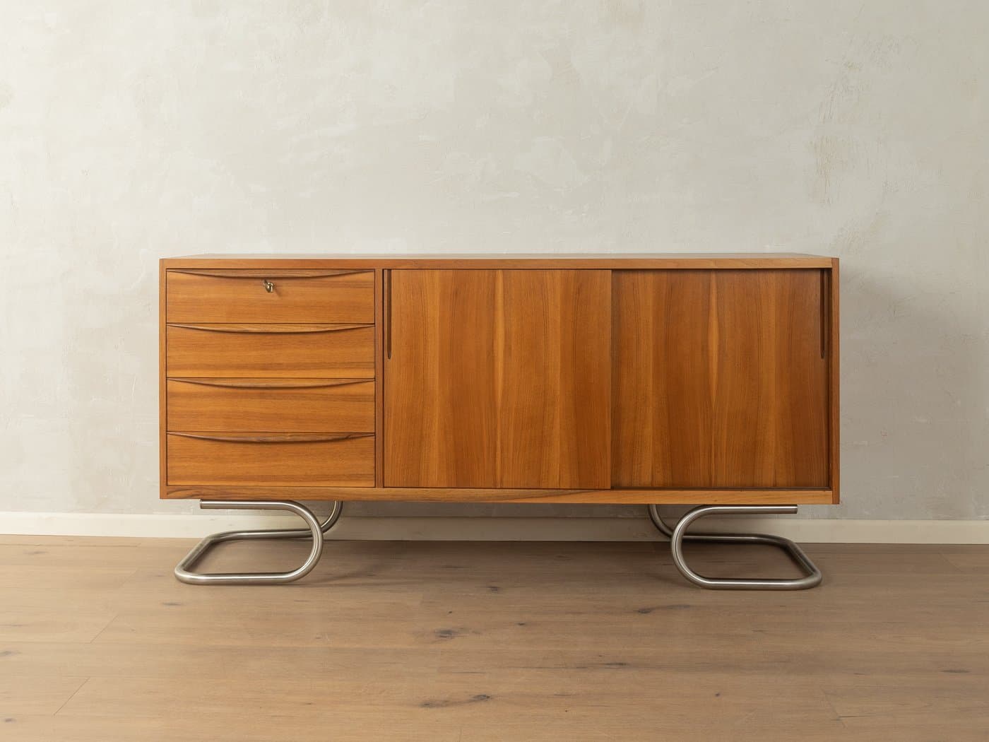 Sideboard Mid-Century, orzech brązowy, stal nierdzewna, Niemcy, lata 50. - 281467