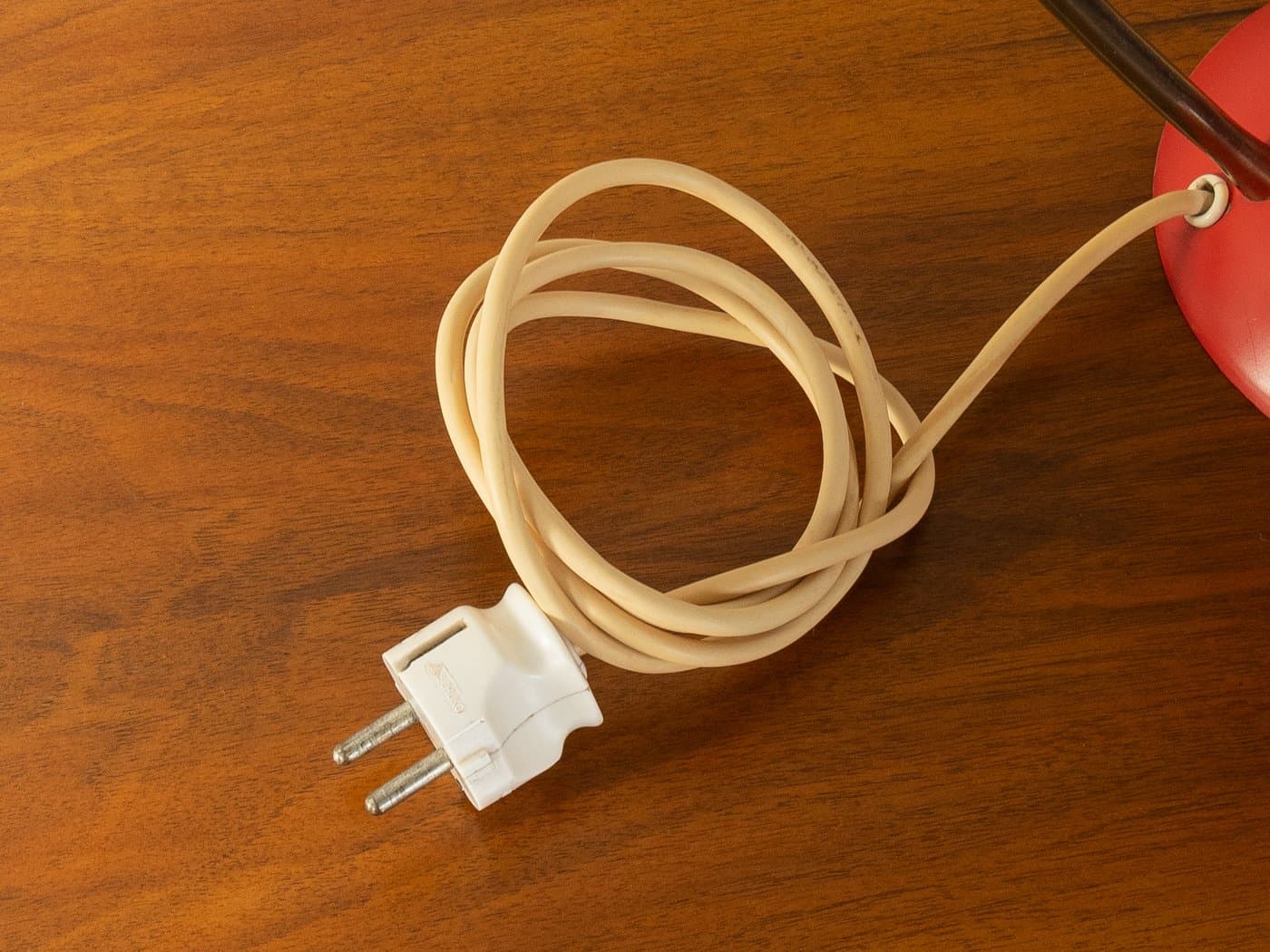 Table lamp, beige, red, brass, by L. Kalff, Germany, 1950s. - 281424