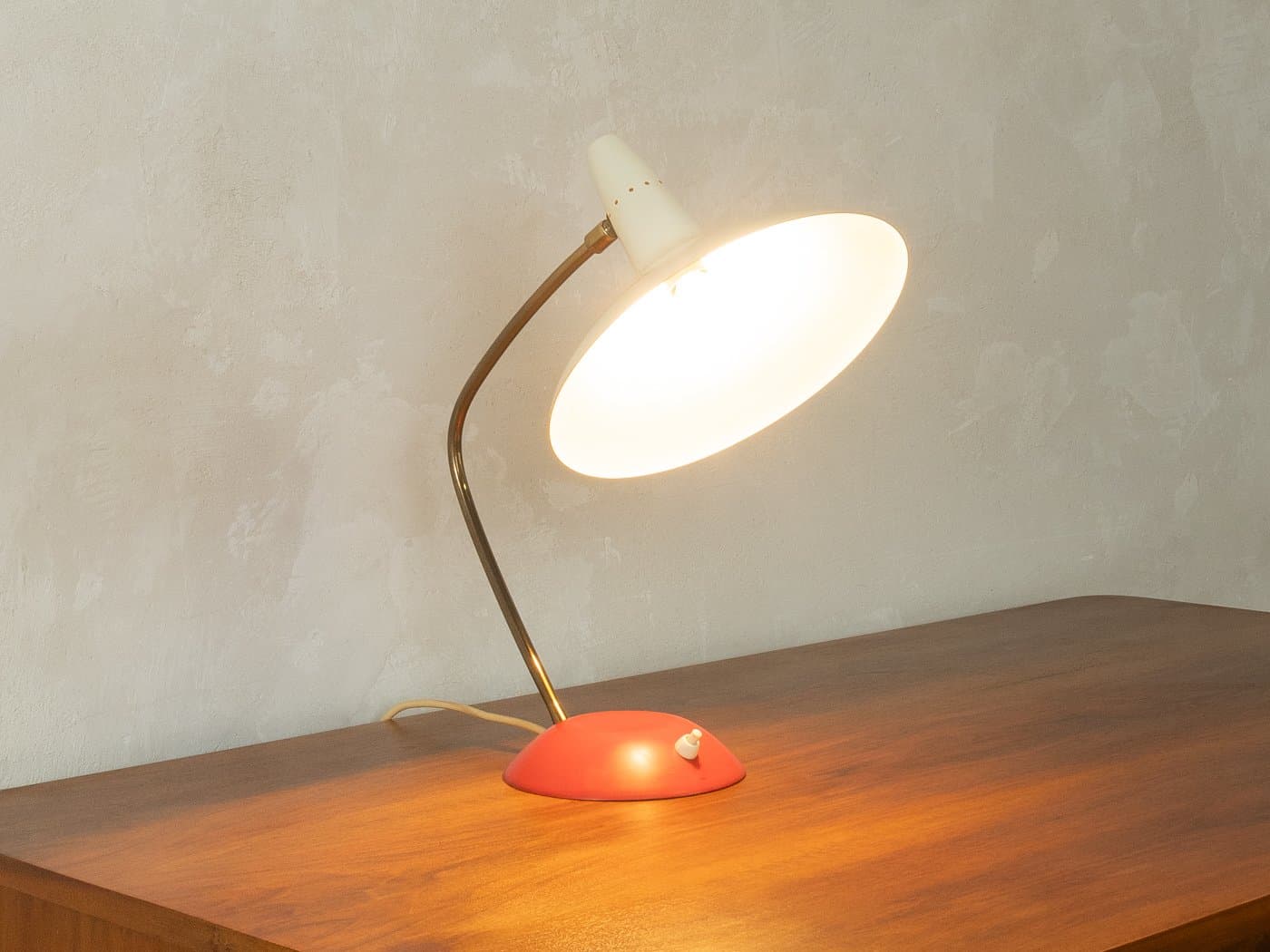Table lamp, beige, red, brass, by L. Kalff, Germany, 1950s. - 281427
