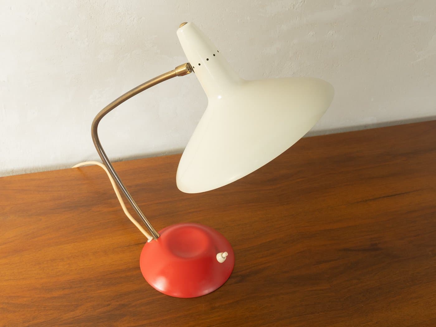 Table lamp, beige, red, brass, by L. Kalff, Germany, 1950s. - 281430