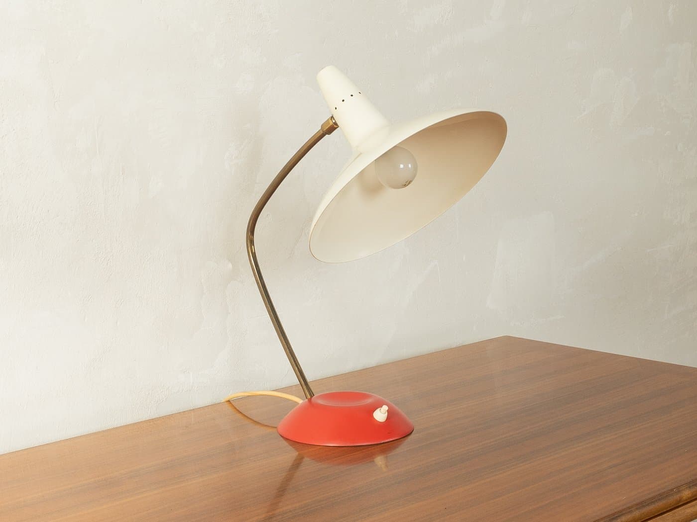 Table lamp, beige, red, brass, by L. Kalff, Germany, 1950s. - 281422