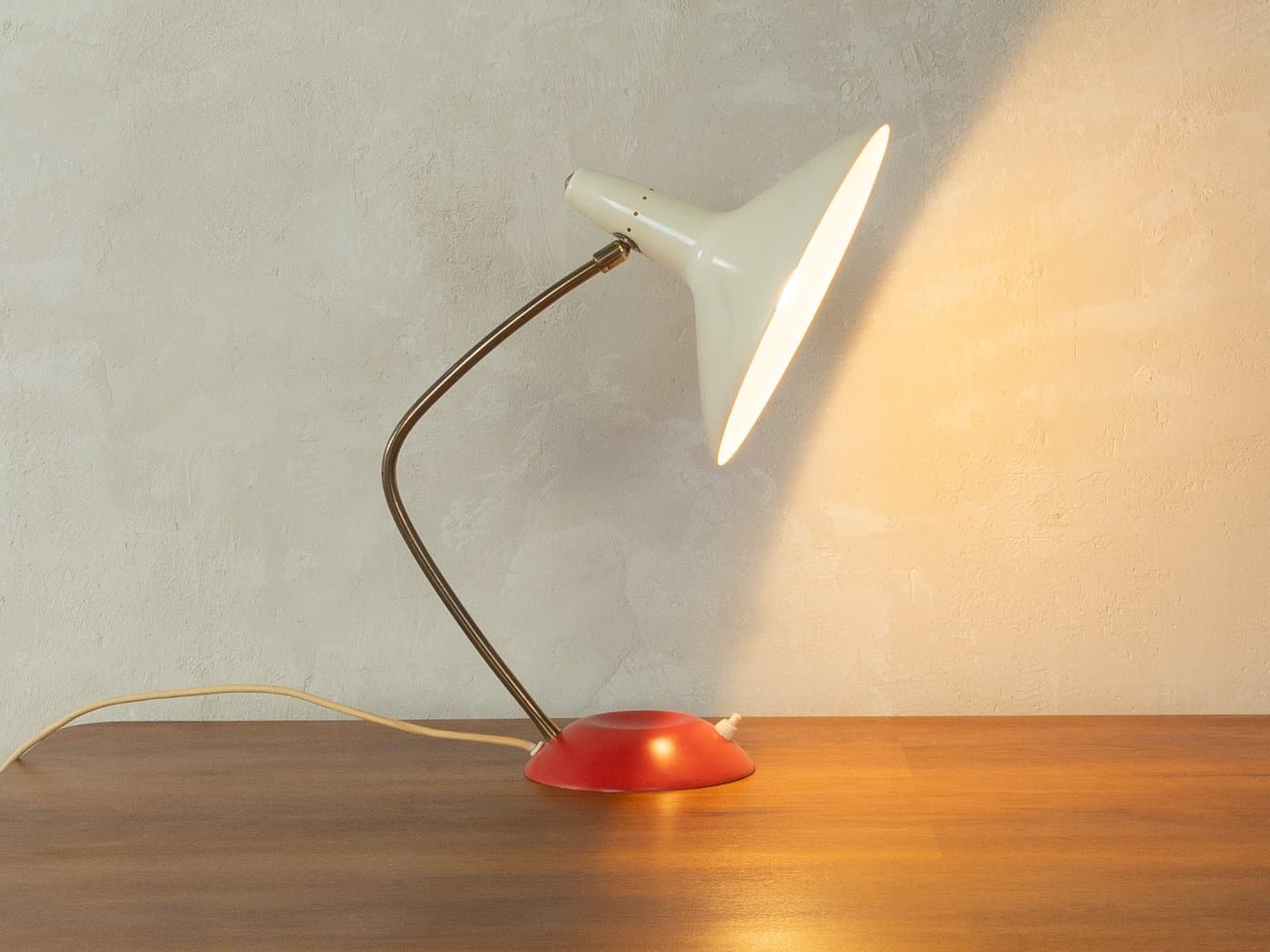 Table lamp, beige, red, brass, by L. Kalff, Germany, 1950s. - 281426