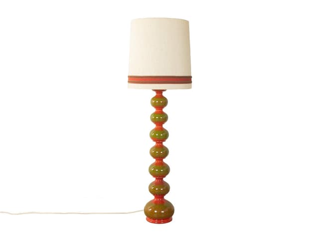 Floor Lamp Bubble, green red ceramic, beige silk, Doria Leuchten, Germany, 1960s. - DIMENSION