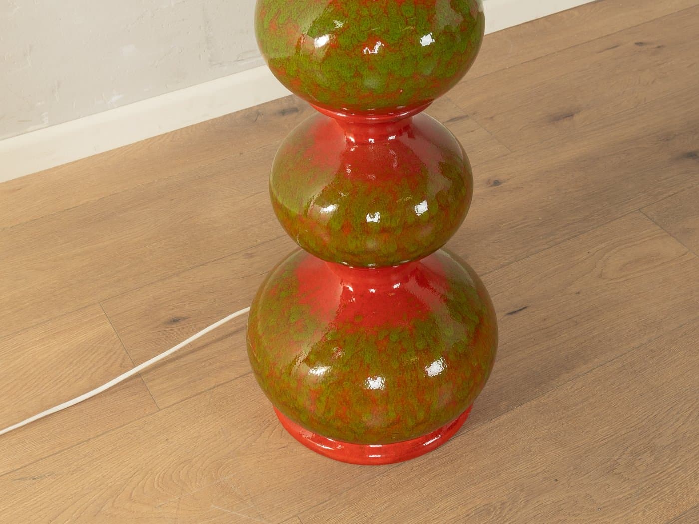 Floor Lamp Bubble, green red ceramic, beige silk, Doria Leuchten, Germany, 1960s. - 281400