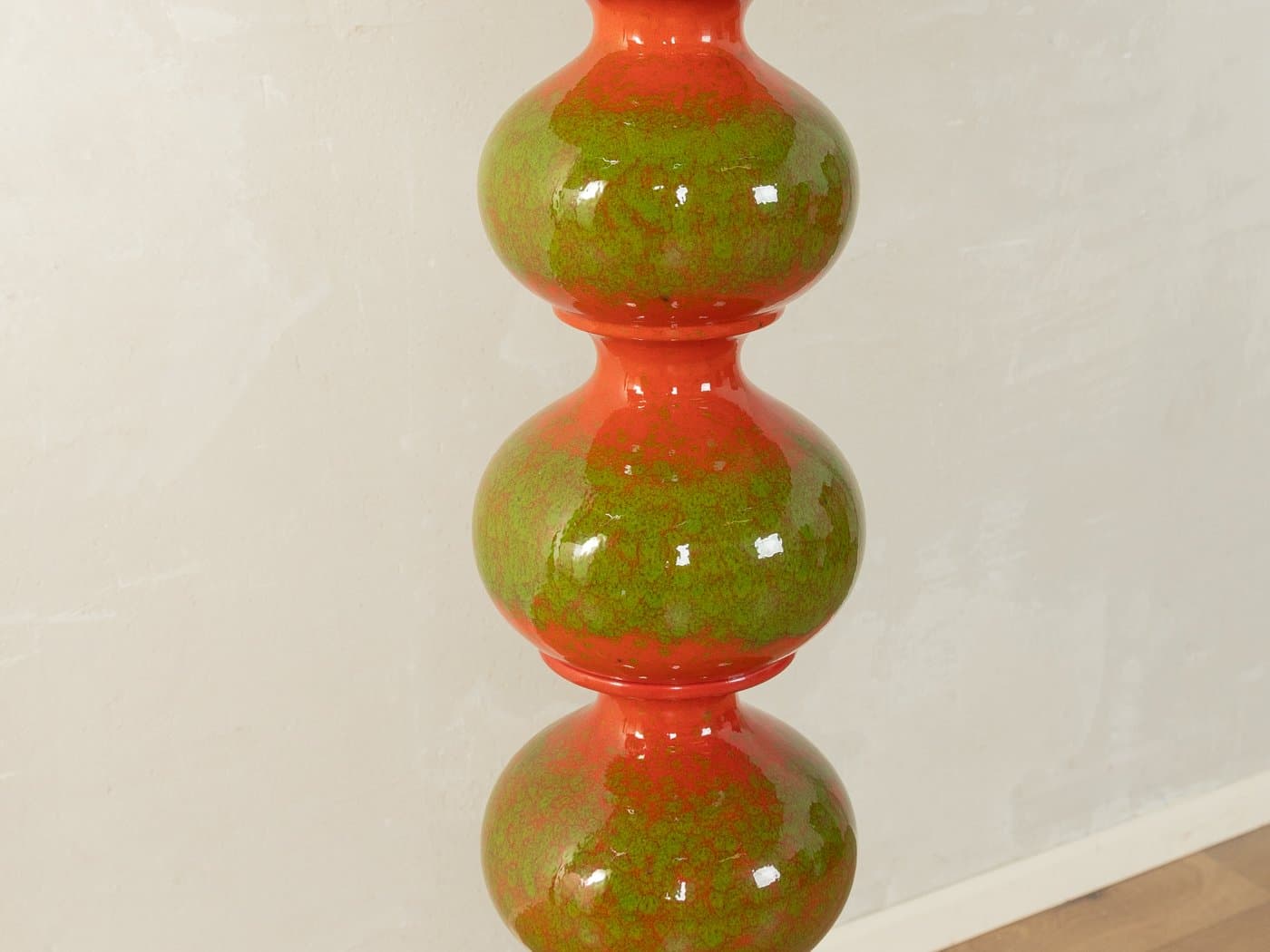 Floor Lamp Bubble, green red ceramic, beige silk, Doria Leuchten, Germany, 1960s. - 281401