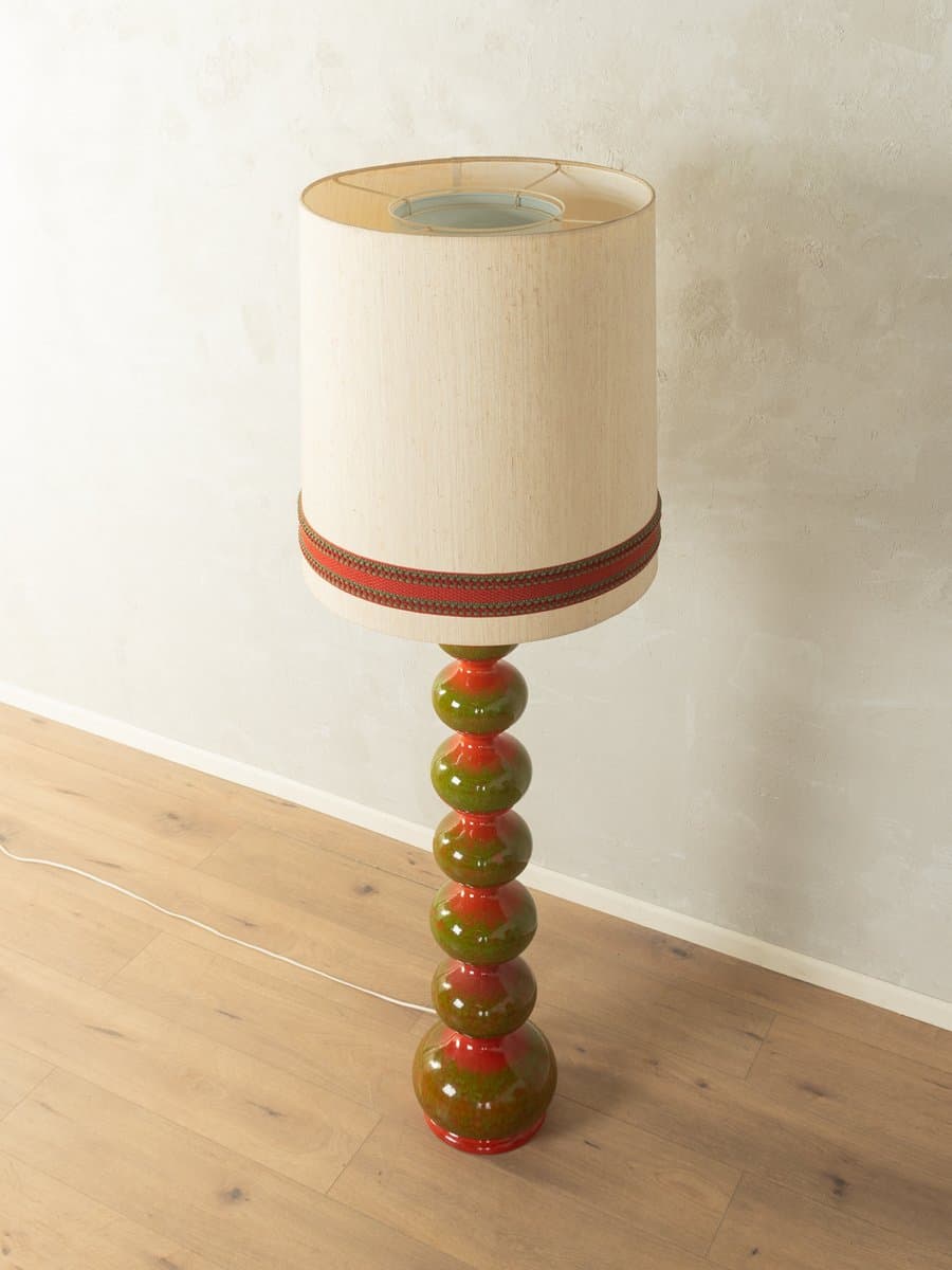 Floor Lamp Bubble, green red ceramic, beige silk, Doria Leuchten, Germany, 1960s. - 281398