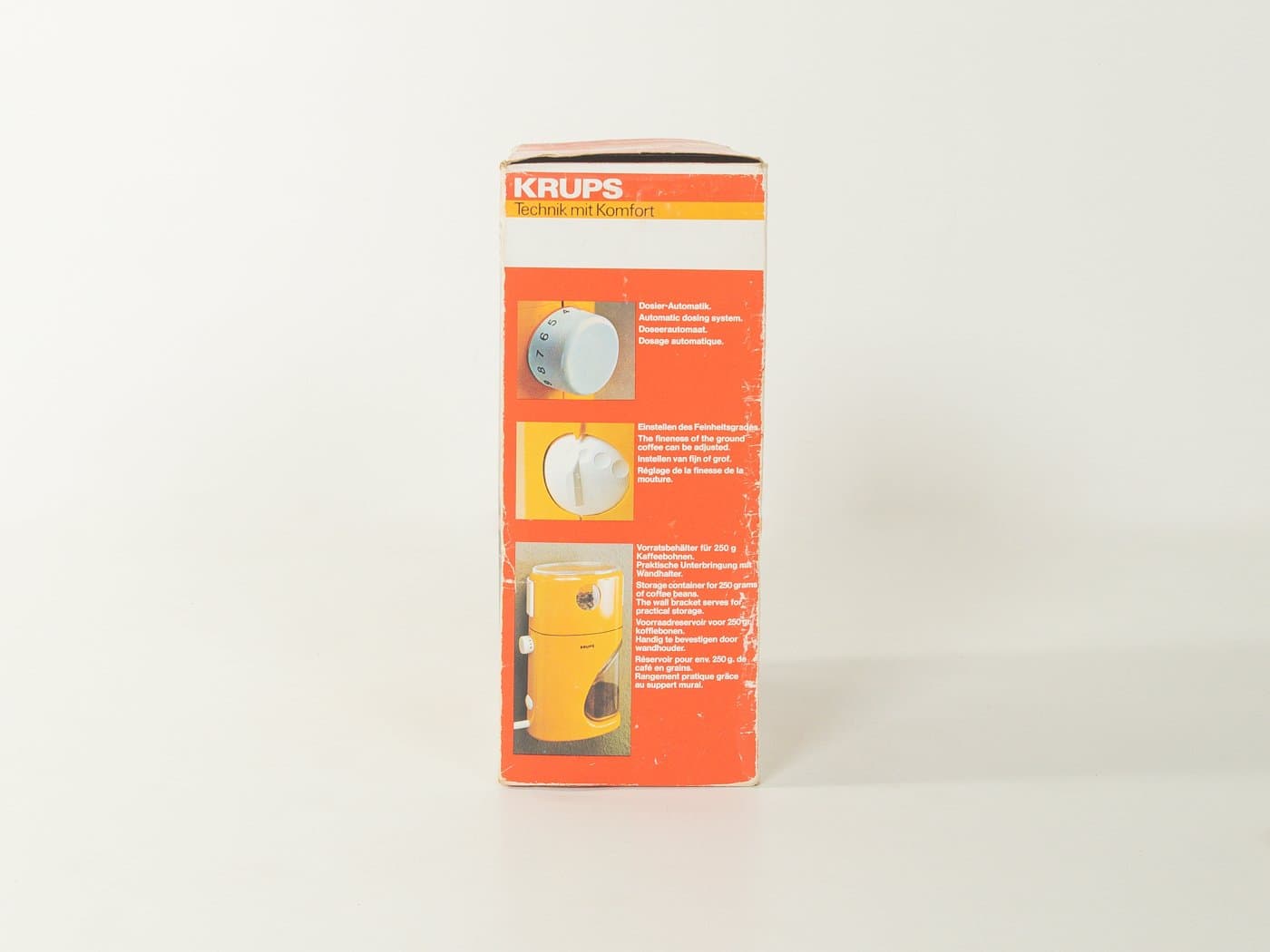 Coffee grinder Coffina Super, orange plastic, Krups, Germany, 1970s. - 281286
