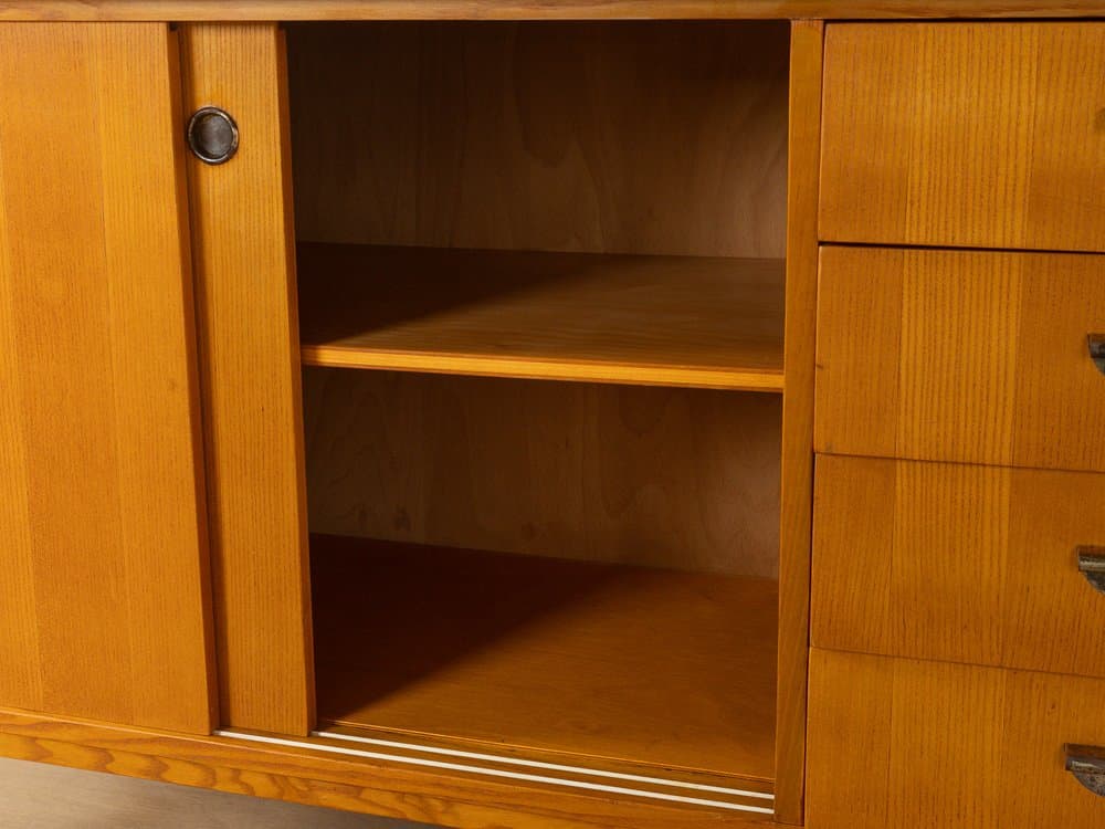 Kredens kuchenny, jesion brązowy, szkło, Niemcy, lata 50. - 281277