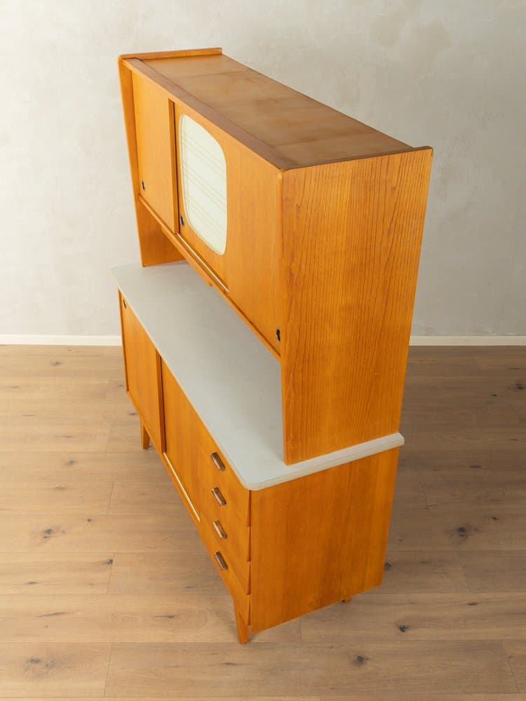 Kredens kuchenny, jesion brązowy, szkło, Niemcy, lata 50. - 281266