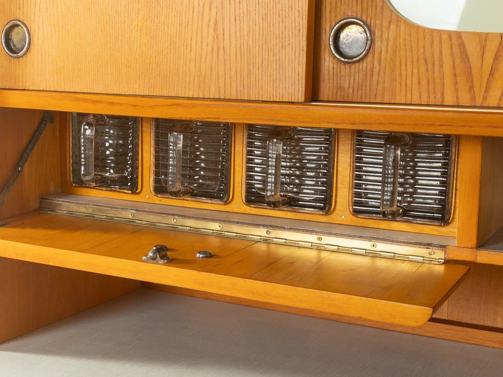 Kredens kuchenny, jesion brązowy, szkło, Niemcy, lata 50. - 281278