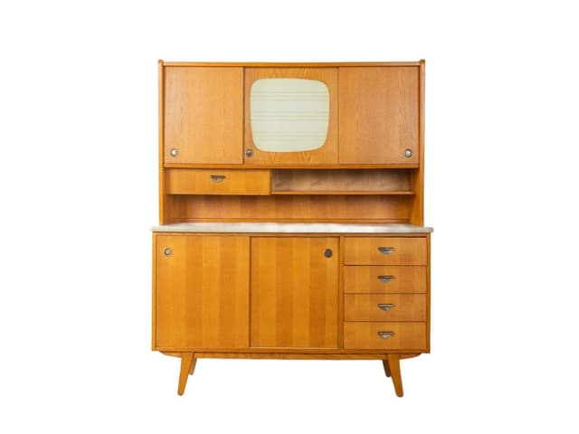 Kredens kuchenny, jesion brązowy, szkło, Niemcy, lata 50. - WYMIARY