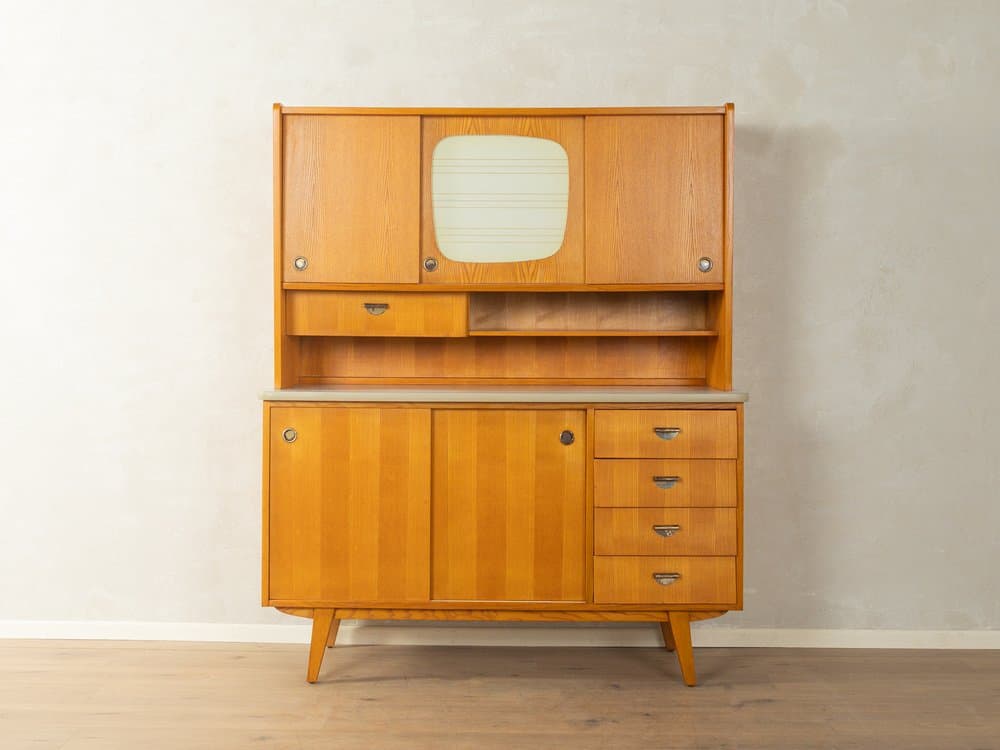 Kredens kuchenny, jesion brązowy, szkło, Niemcy, lata 50. - 281270