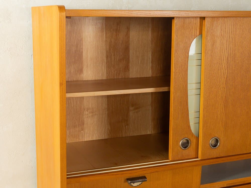 Kredens kuchenny, jesion brązowy, szkło, Niemcy, lata 50. - 281273