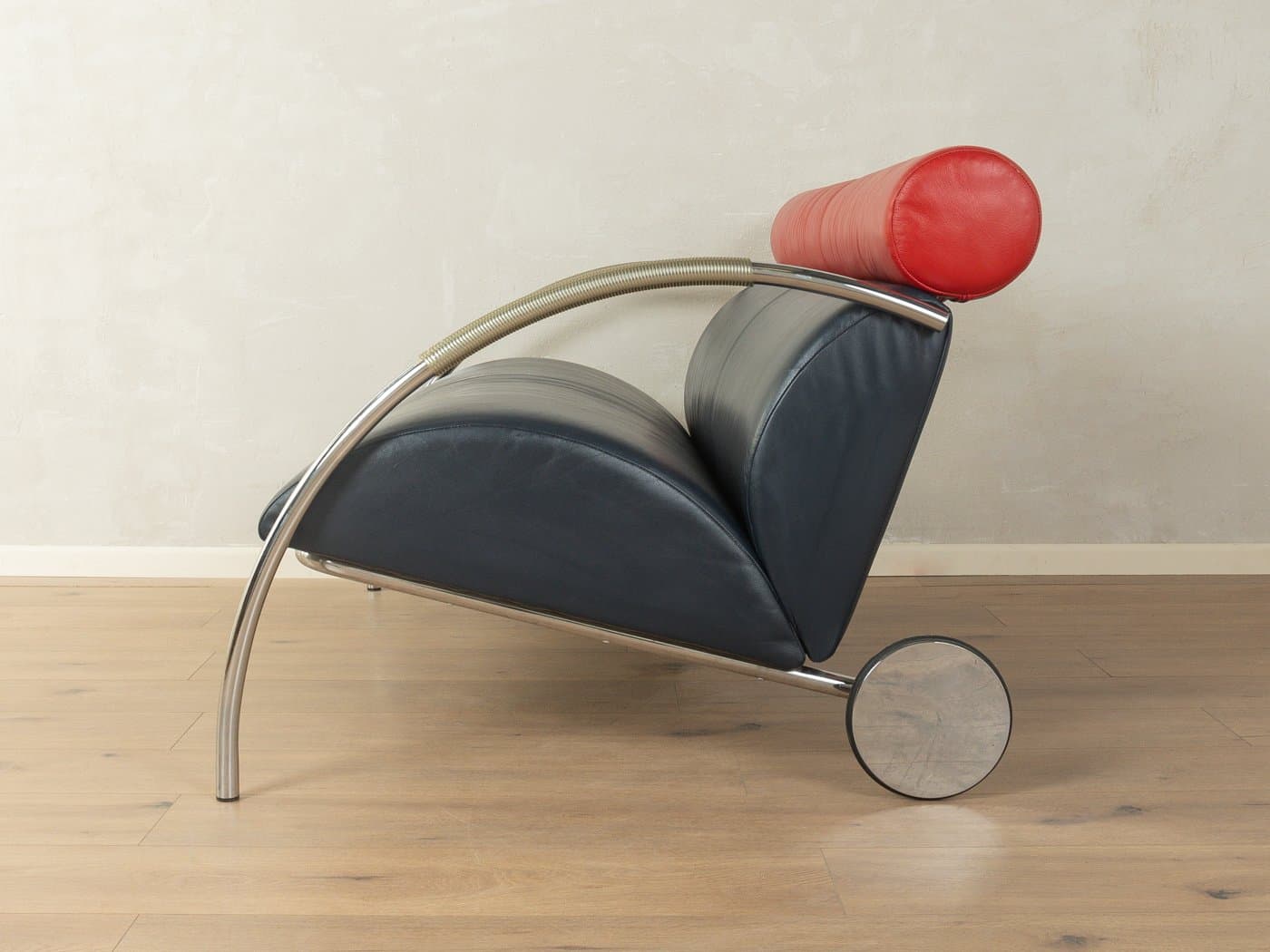 Sofa Zyklus, czarna skóra, stal chromowana, proj. P. Maly, Niemcy, lata 80. - 281242