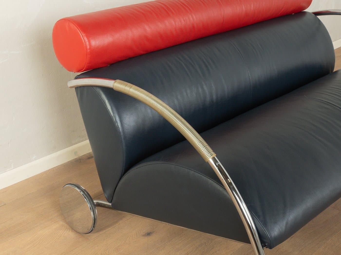 Sofa Zyklus, czarna skóra, stal chromowana, proj. P. Maly, Niemcy, lata 80. - 281244