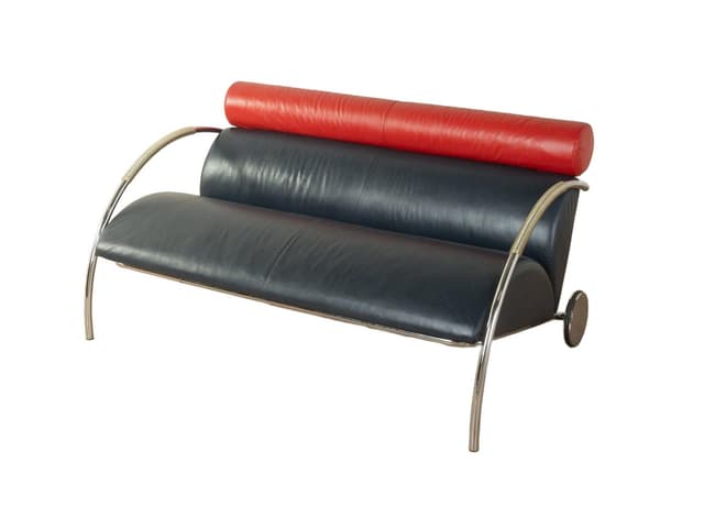 Sofa Zyklus, czarna skóra, stal chromowana, proj. P. Maly, Niemcy, lata 80. - WYMIARY