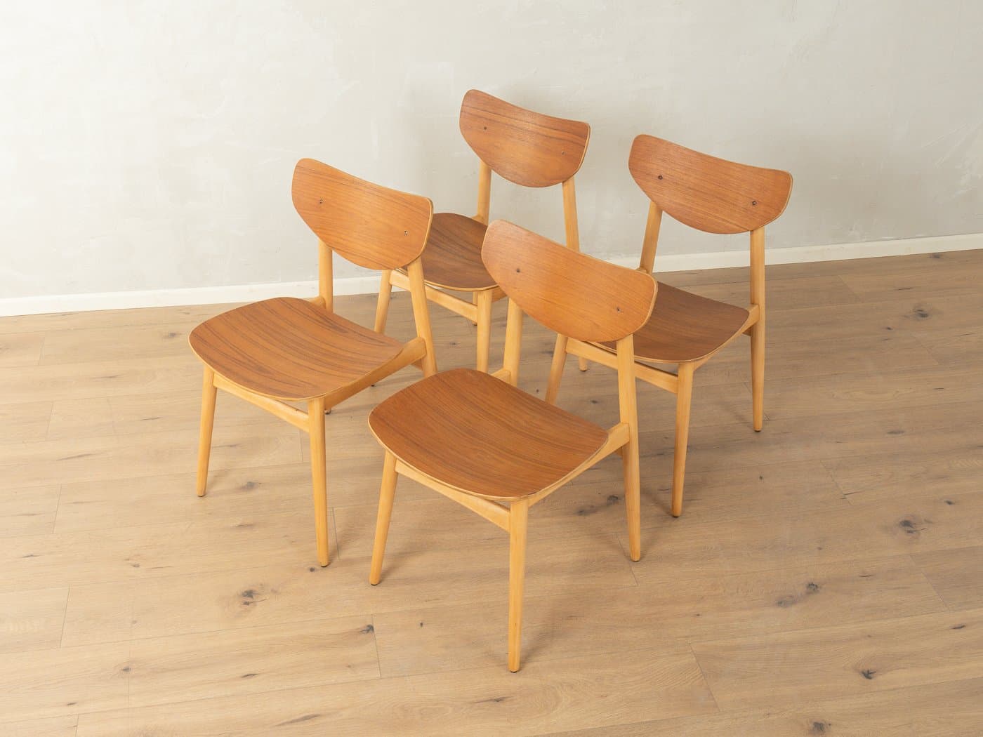 Zestaw czterech krzeseł, brązowy, sklejka, Niemcy, lata 50. - 281211