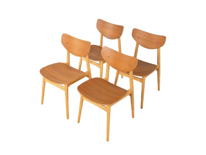 Zestaw czterech krzeseł, brązowy, sklejka, Niemcy, lata 50.