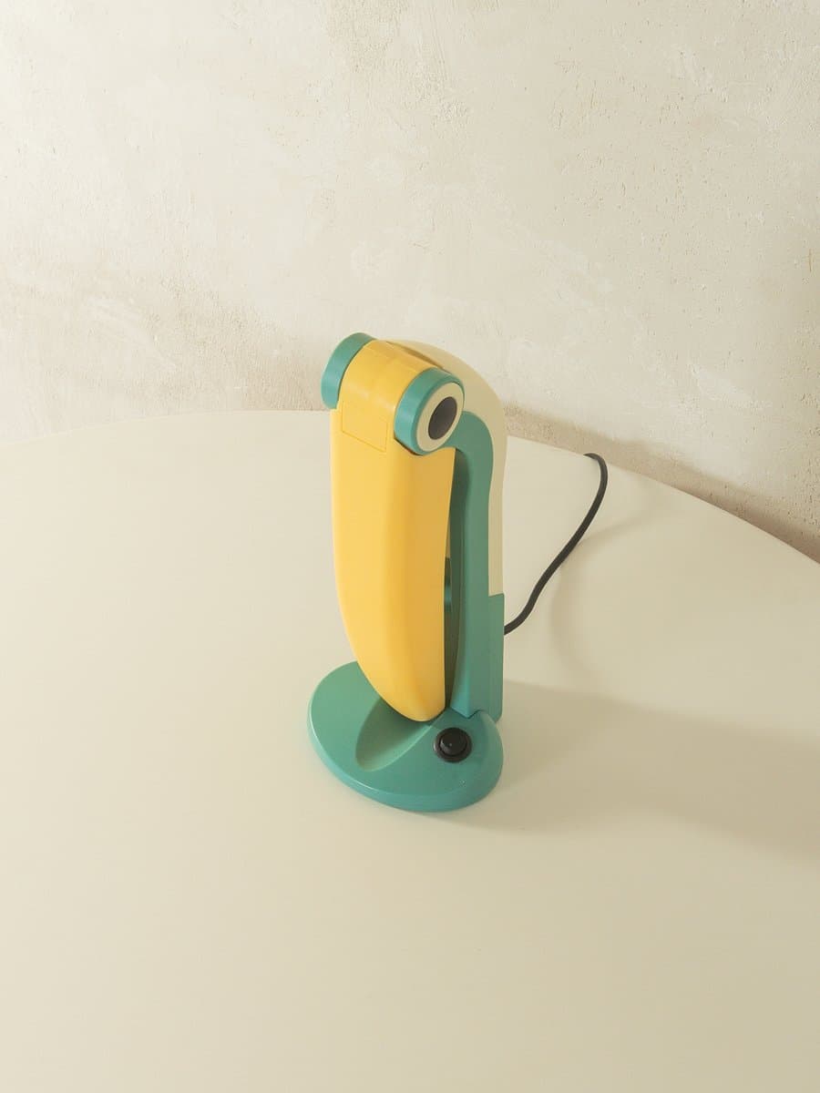 Desk Lamp Toucan, green yellow plastic, by H.T. Huang, Taiwan, 1980s. - 281150