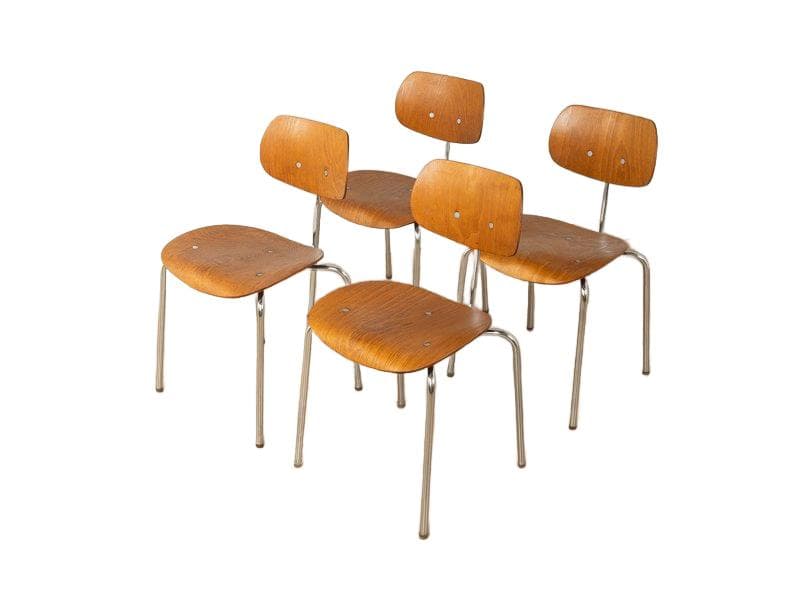 Zestaw czterech krzeseł SE 68, brązowy, buk, proj. E. Eiermann, Wilde+Spieth, Niemcy, lata 50.