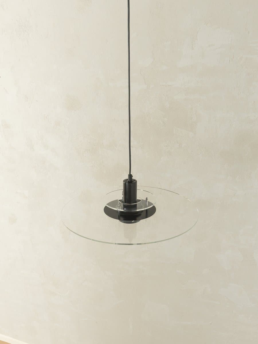 Ceiling Lamp Space Age T712, clear acrylic, black plastic, Ikea, Sweden, 1980s. - 281059