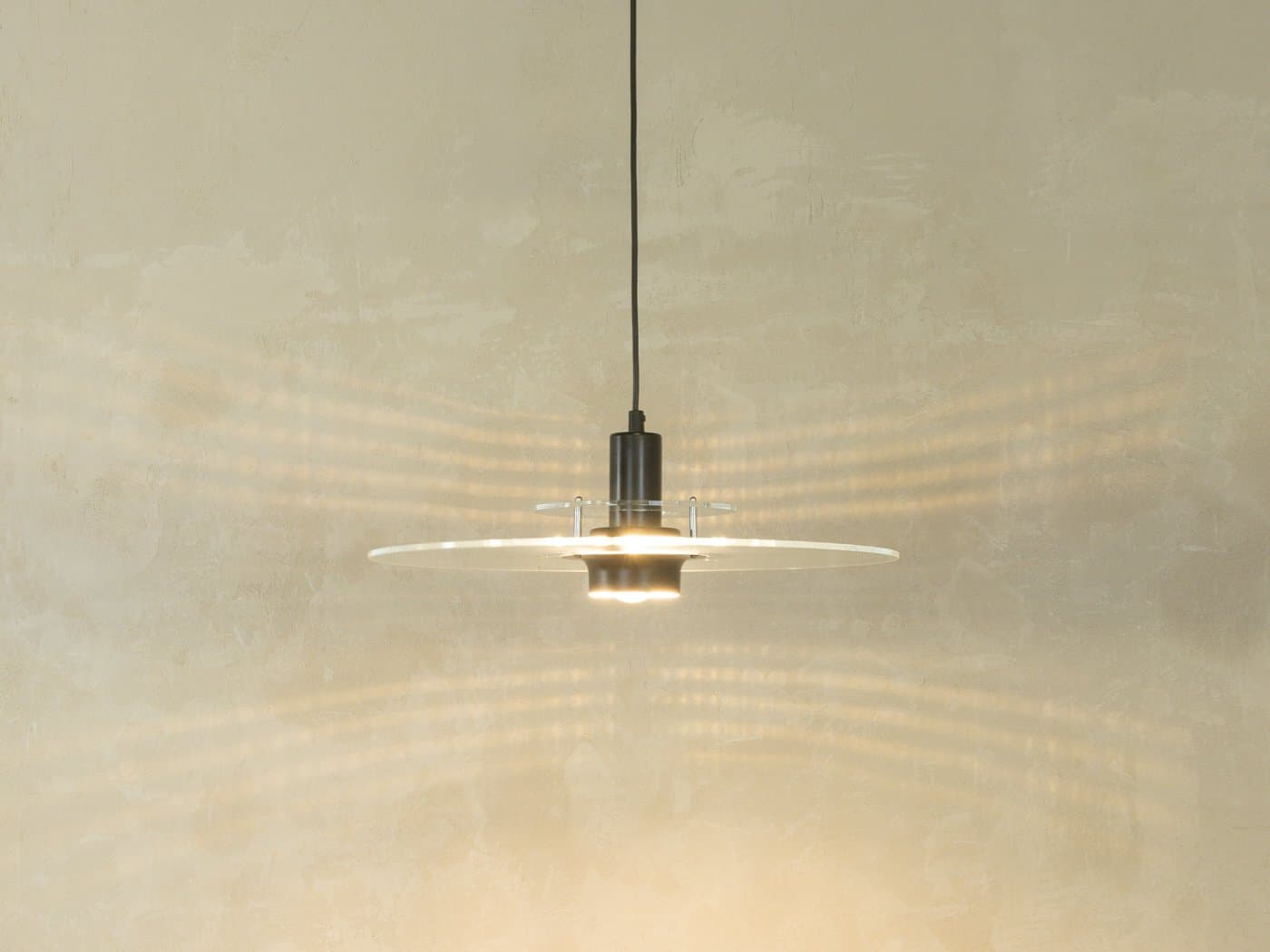 Ceiling Lamp Space Age T712, clear acrylic, black plastic, Ikea, Sweden, 1980s. - 281057