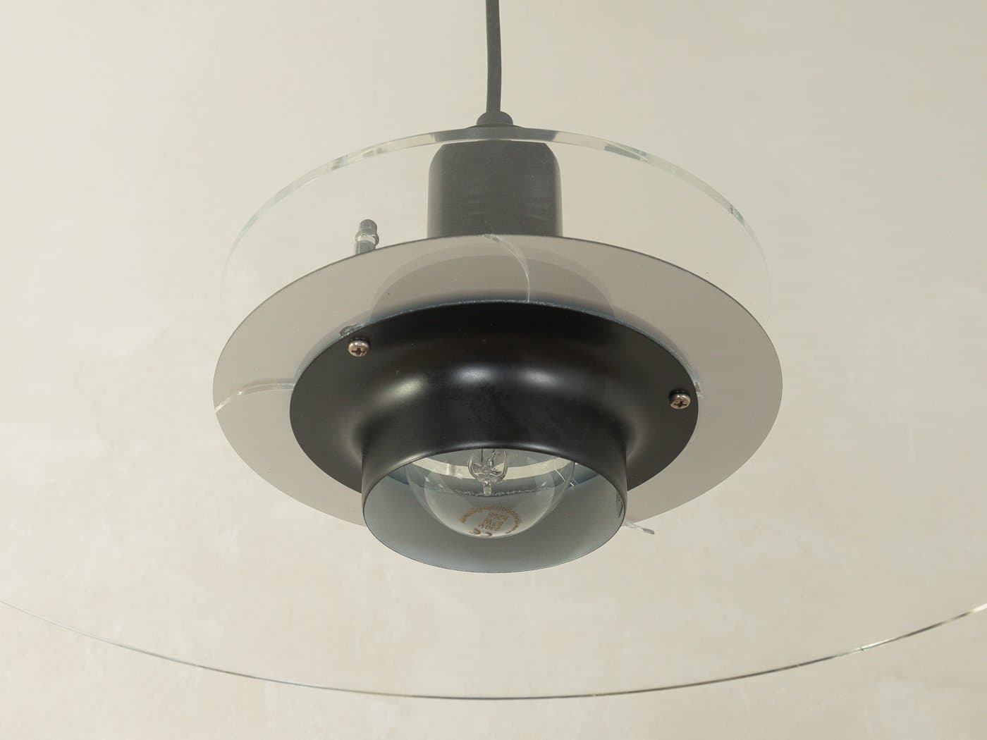 Ceiling Lamp Space Age T712, clear acrylic, black plastic, Ikea, Sweden, 1980s. - 281061