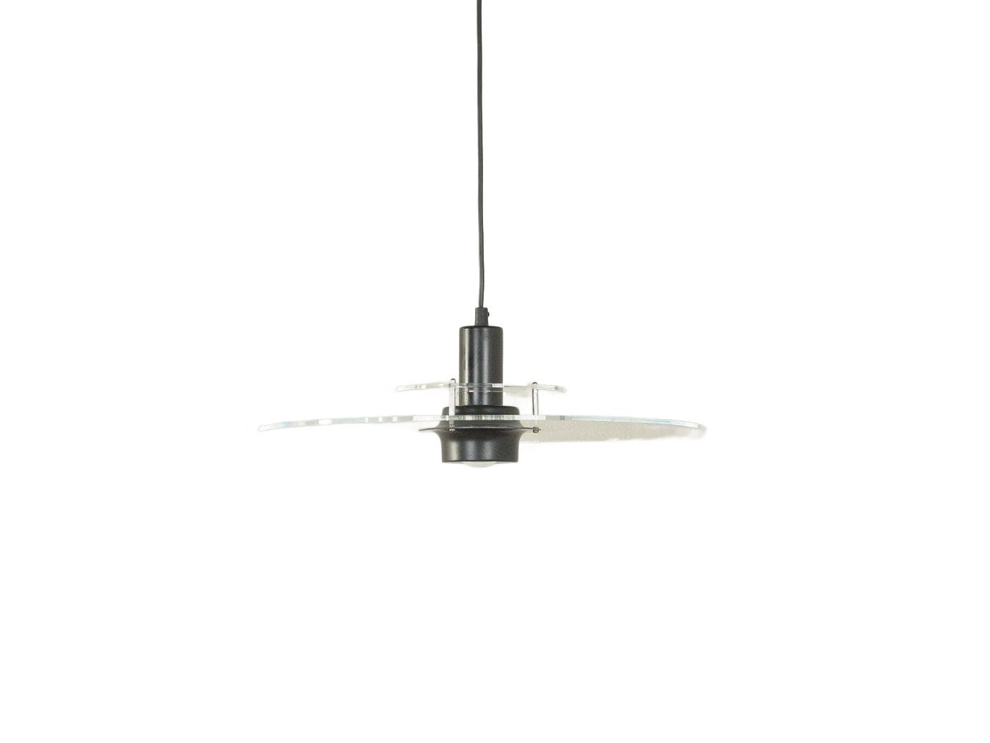 Ceiling Lamp Space Age T712, clear acrylic, black plastic, Ikea, Sweden, 1980s.