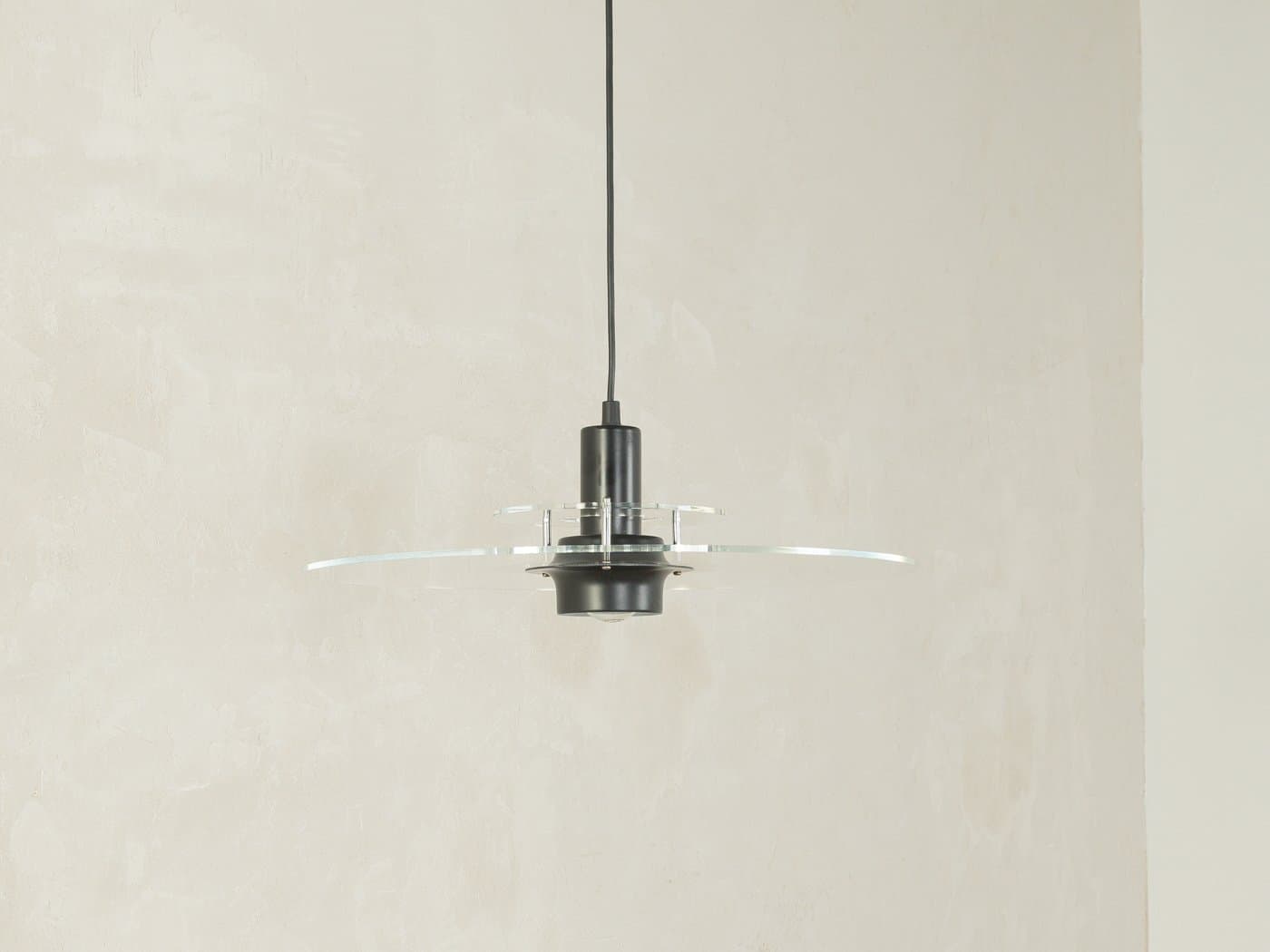 Ceiling Lamp Space Age T712, clear acrylic, black plastic, Ikea, Sweden, 1980s. - 281058