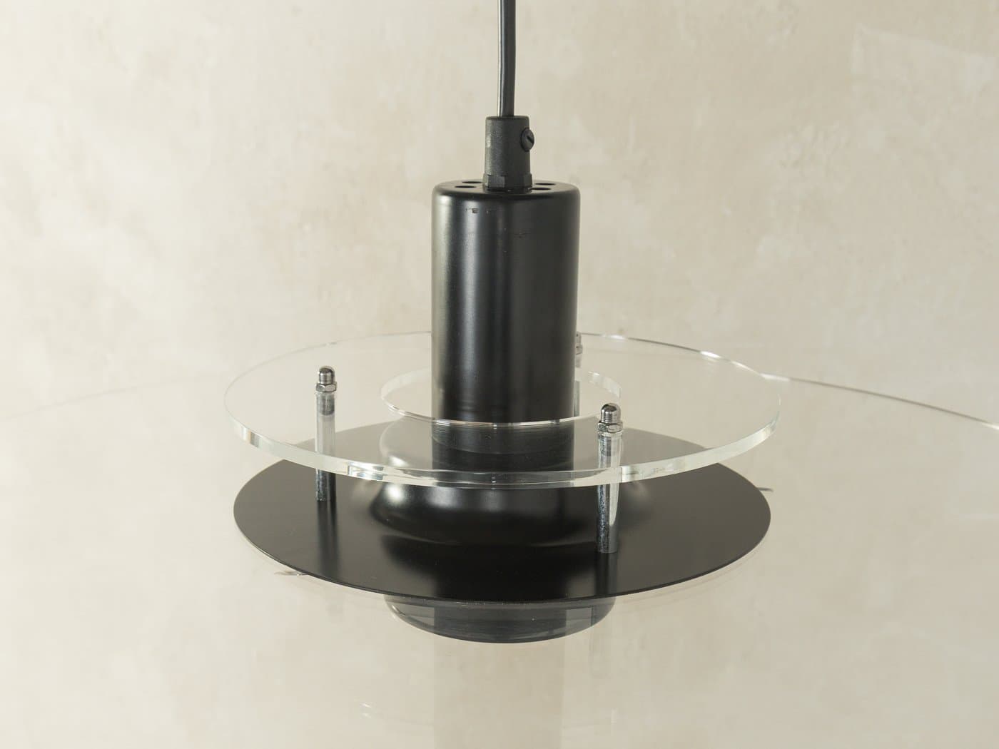 Ceiling Lamp Space Age T712, clear acrylic, black plastic, Ikea, Sweden, 1980s. - 281060