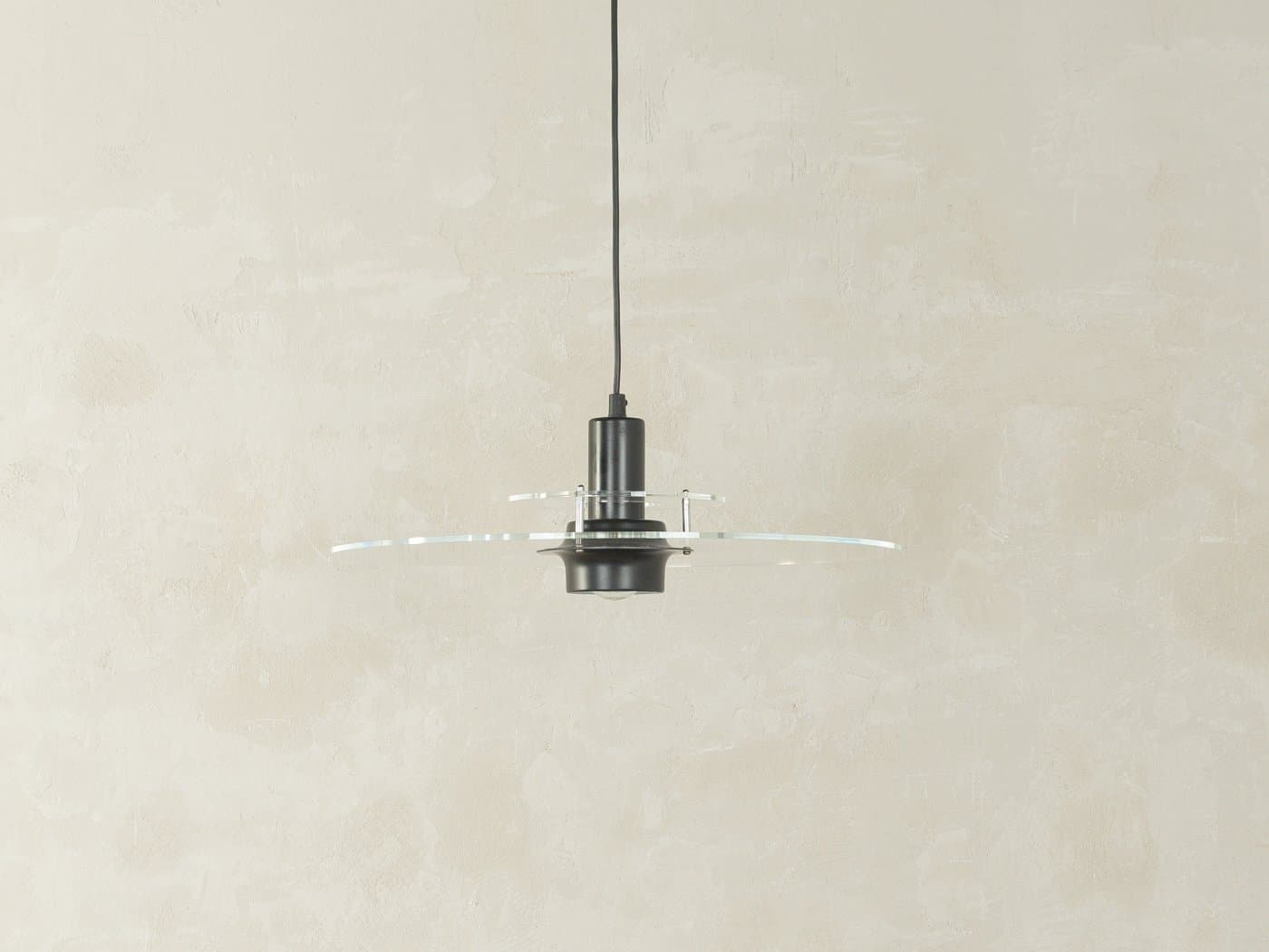 Ceiling Lamp Space Age T712, clear acrylic, black plastic, Ikea, Sweden, 1980s. - 281063