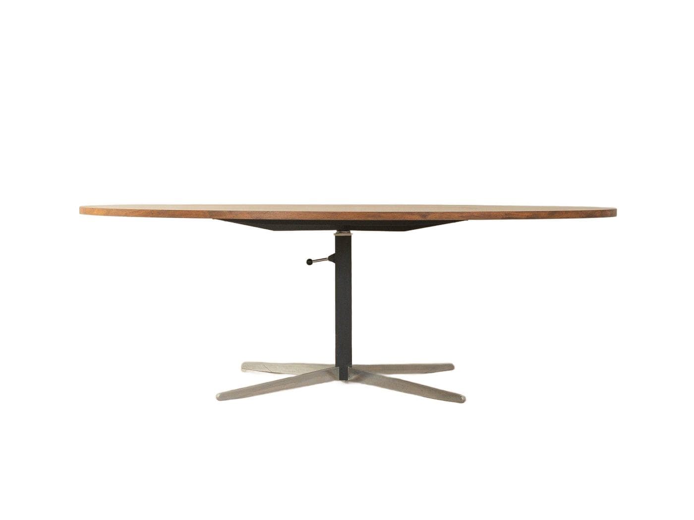 Coffee table, brown teak, stainless steel, Germany, 1960s.