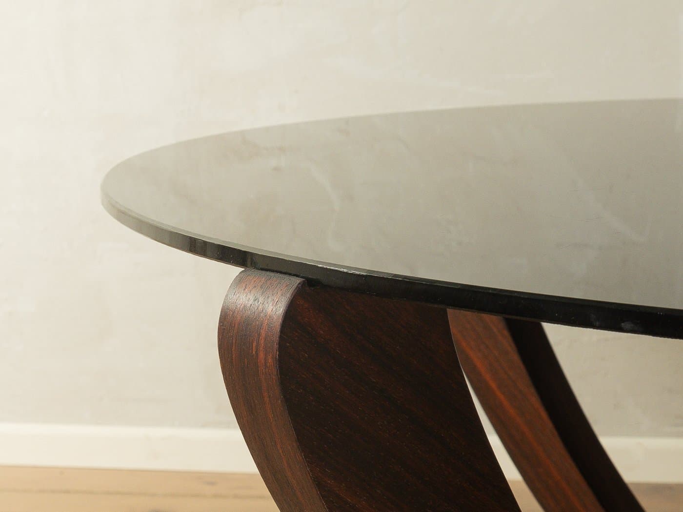 Stolik kawowy Art Deco, szkło czarne, teak, mosiądz, Niemcy, lata 30. - 280973