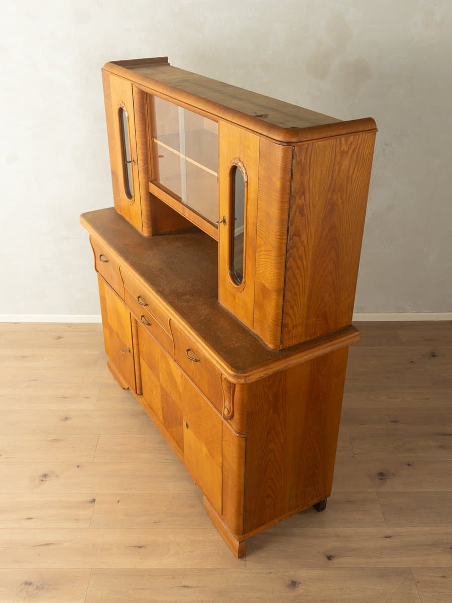 Kredens Art Deco, brązowy, orzech, szkło, porcelana, Niemcy, lata 20. - 280957