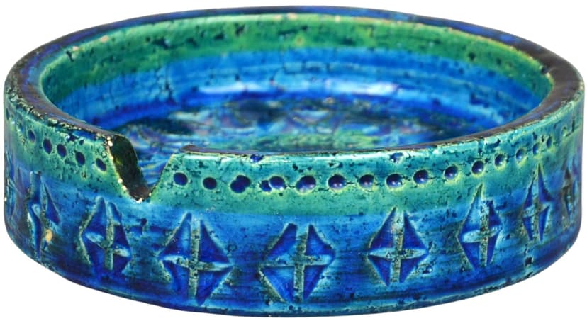 Popielniczka Rimini Blu, niebieska ceramika, proj. A. Londi, Bitossi, Włochy, lata 60.
