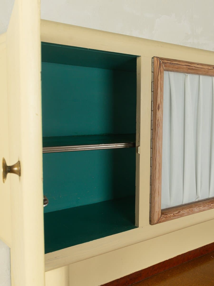 Kredens Art Deco, beżowy, drewno, szkło, porcelana, Niemcy, lata 20. - 280878