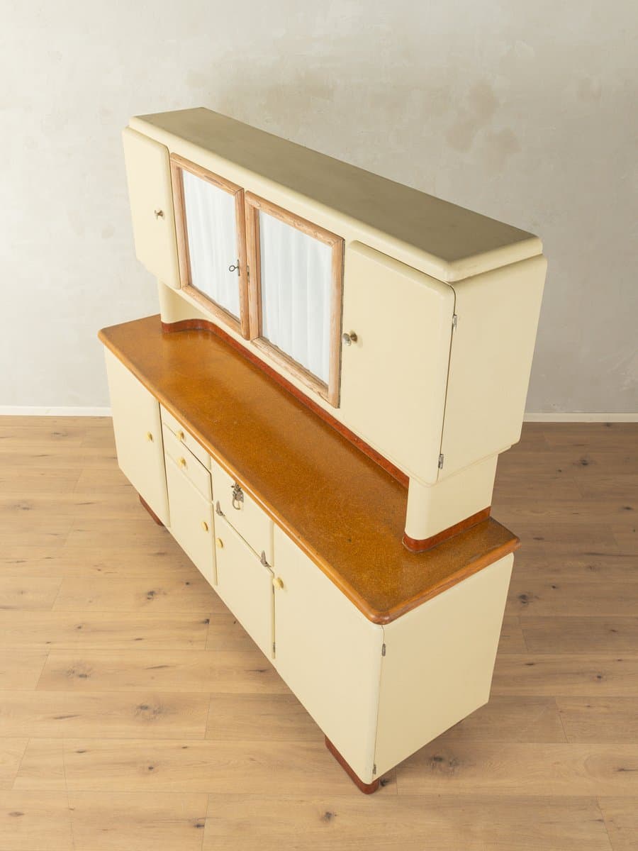 Kredens Art Deco, beżowy, drewno, szkło, porcelana, Niemcy, lata 20. - 280874