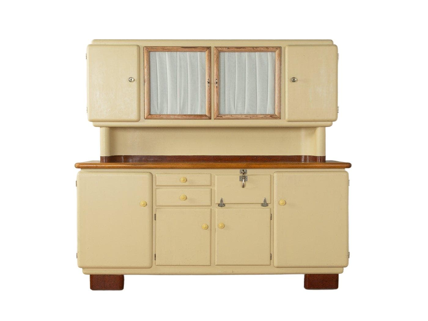 Kredens Art Deco, beżowy, drewno, szkło, porcelana, Niemcy, lata 20.